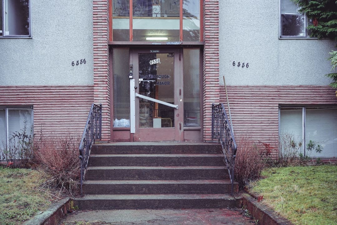 breed restrictions — a set of stairs leading up to a building