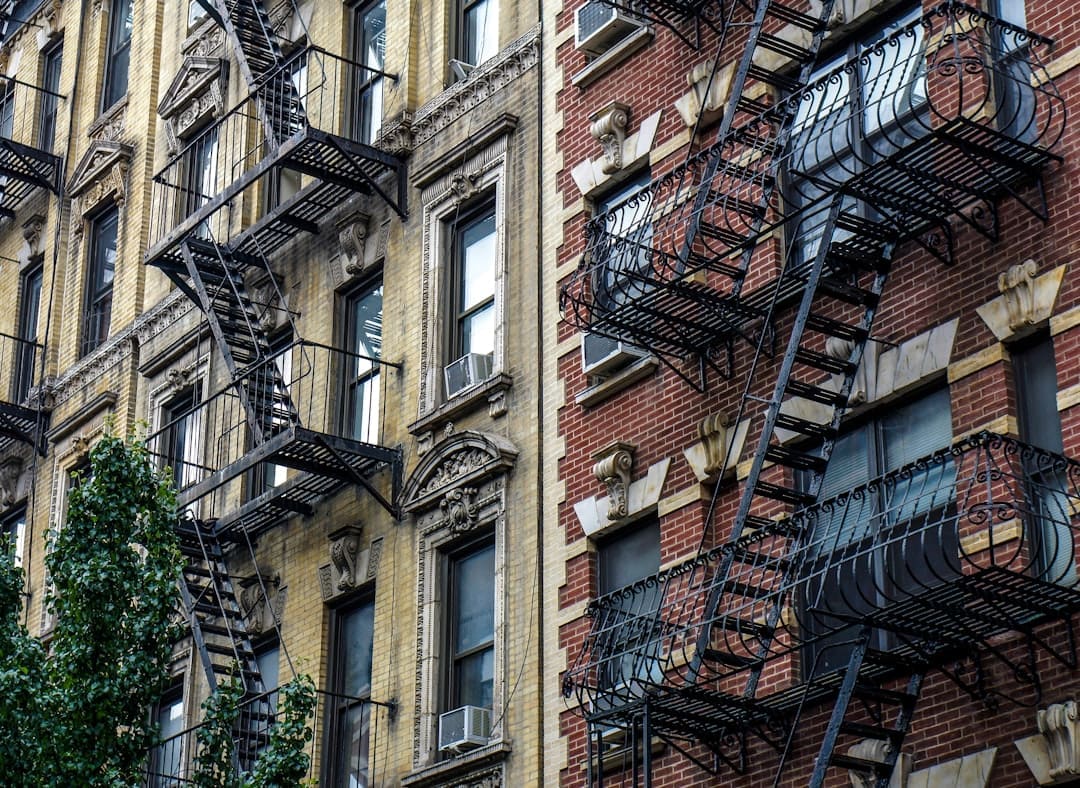 support animal damage — Apartment buildings with ornate fire escapes and air conditioners